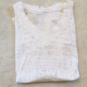 Lululemon white v neck writing long sleeve